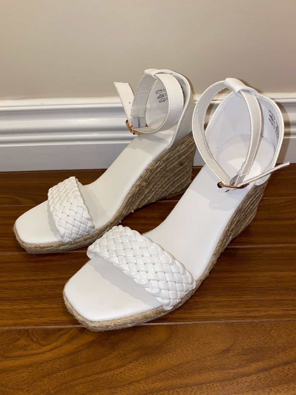 Ardene White Braided Ankle-Strap Espadrille Wedges - Picture 2 of 9
